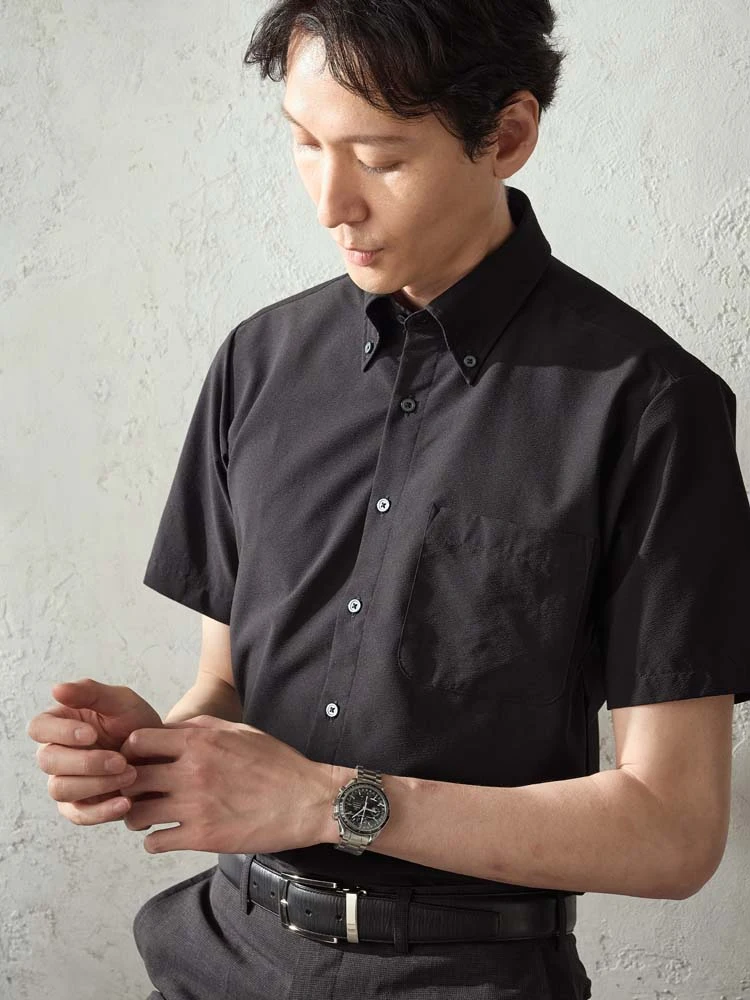  シャツ 形態安定 春夏 ネイビー ホワイト シャツ