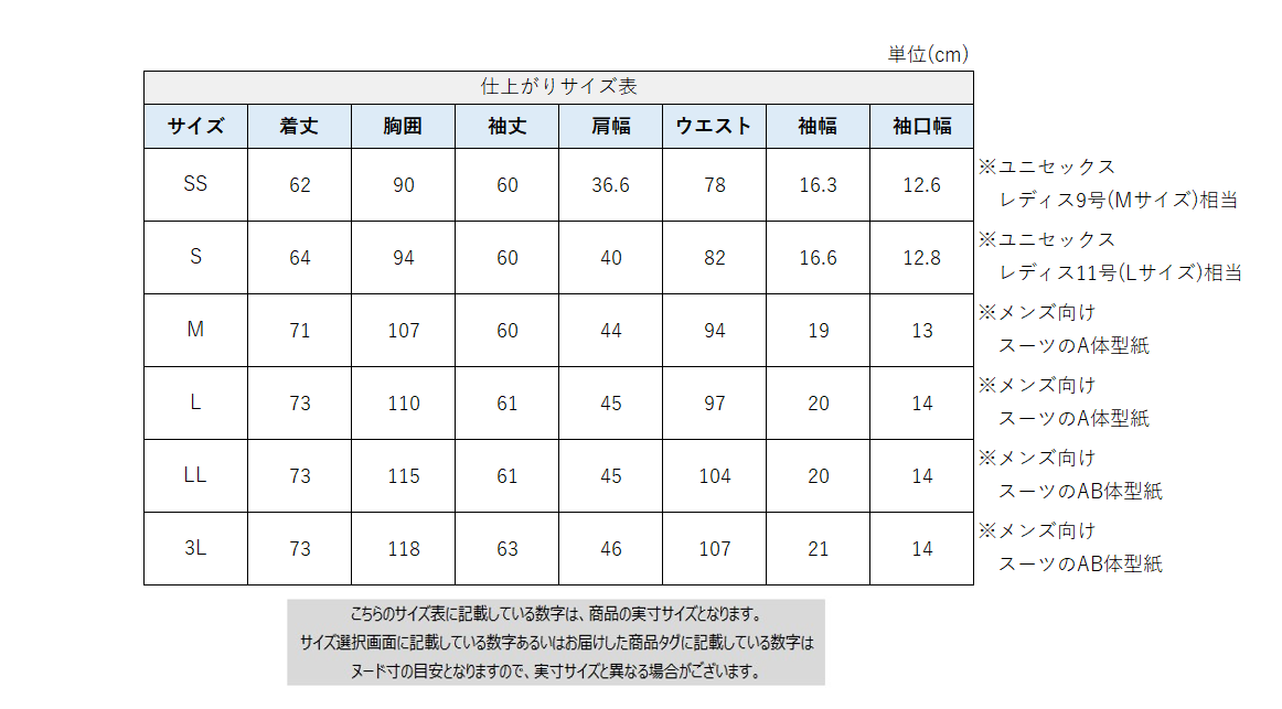 サイズチャート