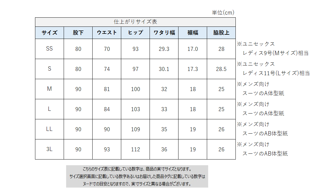 サイズチャート