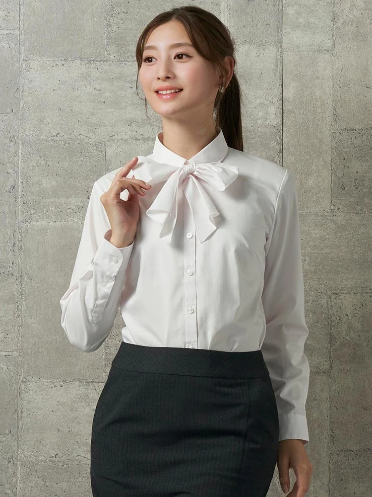 【形態安定】長袖ブラウス2WAYリボン【フレッシャーズ対応】ホワイト/ピンク/サックス〈2BUYでさらに10％OFF対象★〉
