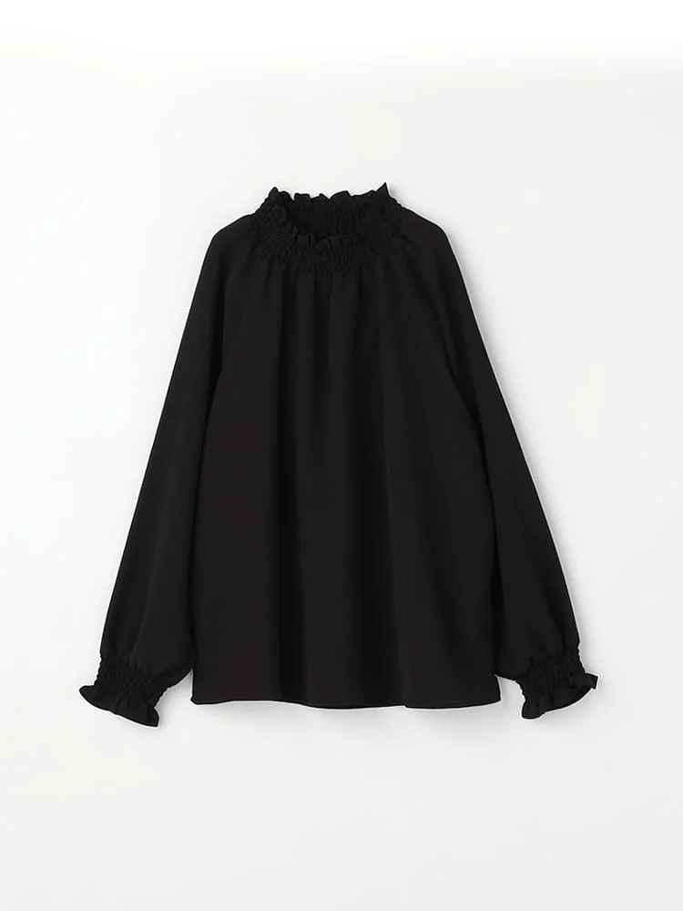 スムース楊柳シャーリングブラウスオフホワイト/ブラック/ベージュ/ブラウン〈2BUY10％OFF〉