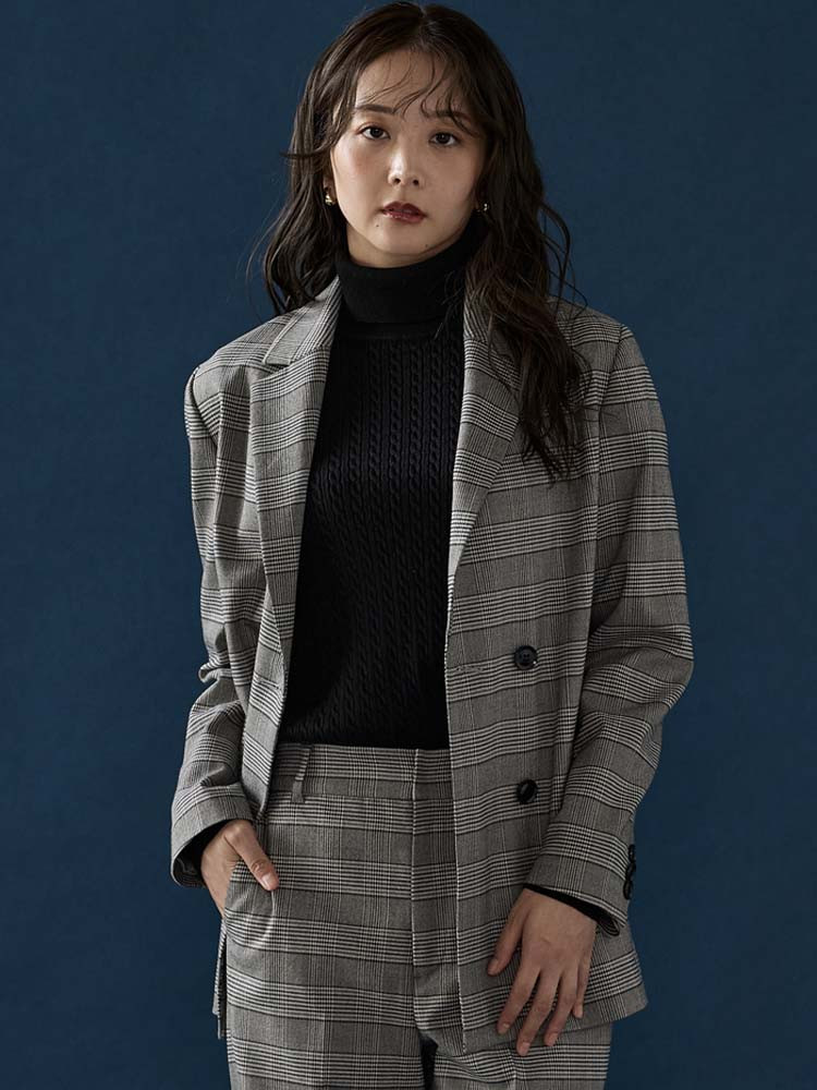 Mywardrobeトラッドチェックダブルジャケットグレー/ネイビー