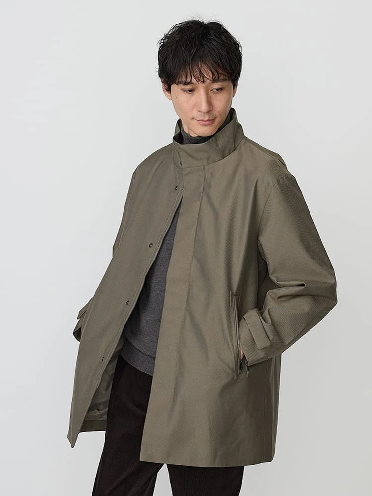 【撥水/防風】オールウェザーテックススタンドコートベージュ/ブラック