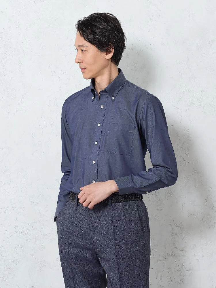 【ノンアイロン】長袖ワイシャツ【アーバン】ブルー
