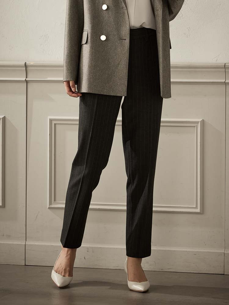 ＜あたたか裏起毛＞テーパードパンツ無地/ストライプ/千鳥柄