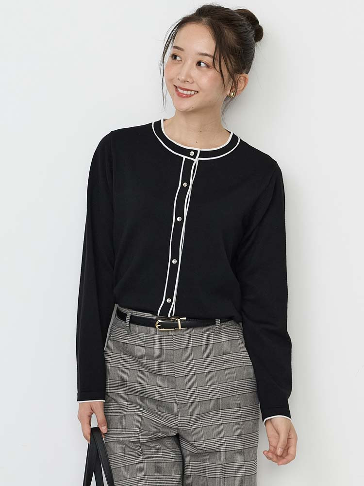 ソフト配色カーディガンオフホワイト/ブラック/ブラウン〈2BUY10％OFF〉