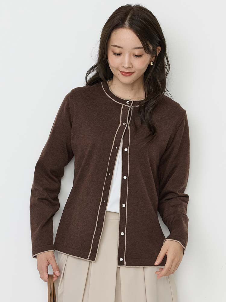 ソフト配色カーディガンオフホワイト/ブラック/ブラウン〈2BUY10％OFF〉