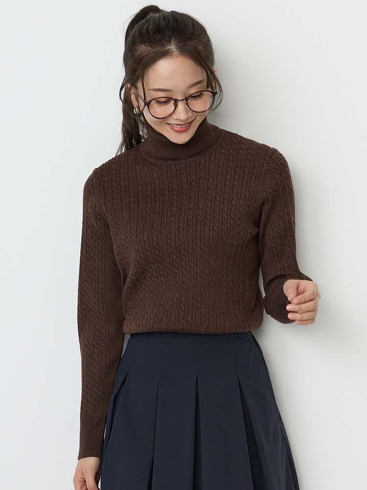 ケーブルタートルネックニットオフホワイト/ブラック/グレー/ピンク/ブラウン〈2BUY10％OFF〉