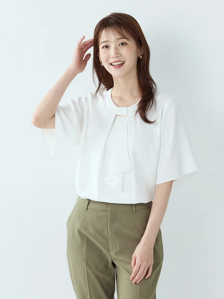 ＜ひんやり冷感/UVカット＞プレートビジュータイブラウス〈2BUY10％OFF〉