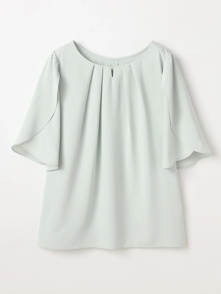 ＜ひんやり冷感/UVカット＞チューリップスリーブクルーホックブラウス＜2BUYで10％OFF／3BUYで15％OFF！＞