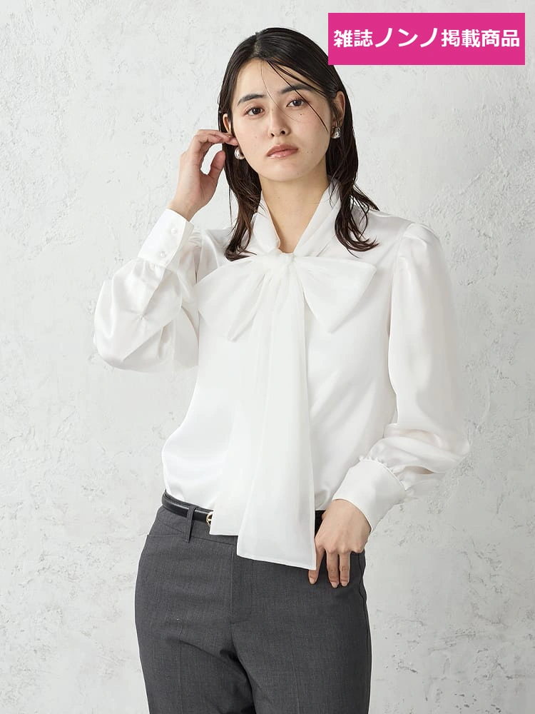 【雑誌ノンノ掲載】リボンブラウス【dazzlin×P.S.FA】オフホワイト