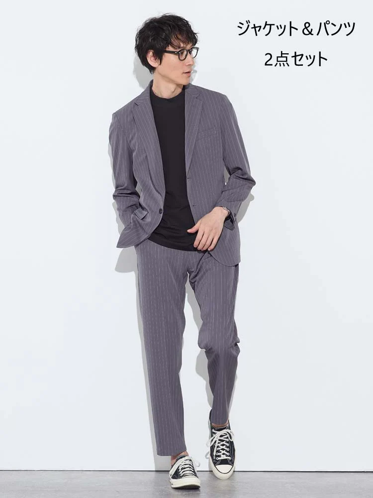 【上下セット】ライトセットアップストライプグレー