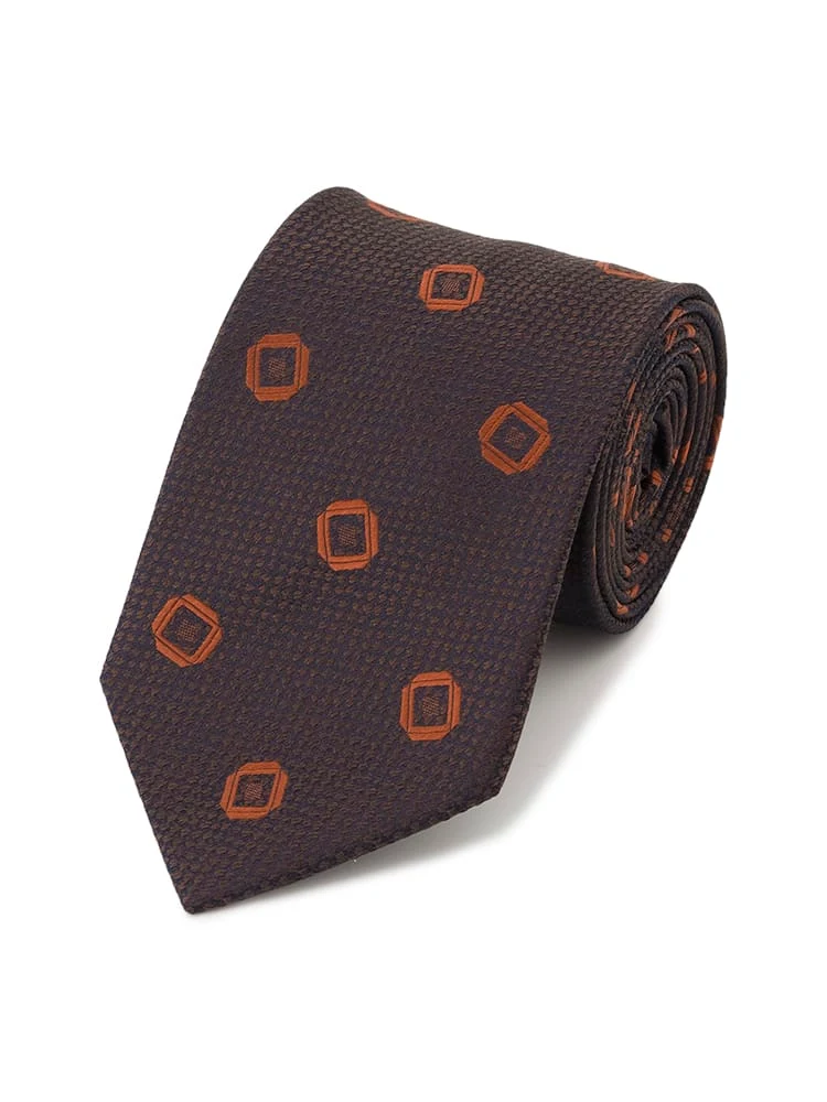 ヴィンテージネクタイスクエア柄オレンジ/ブラウン/グリーン
