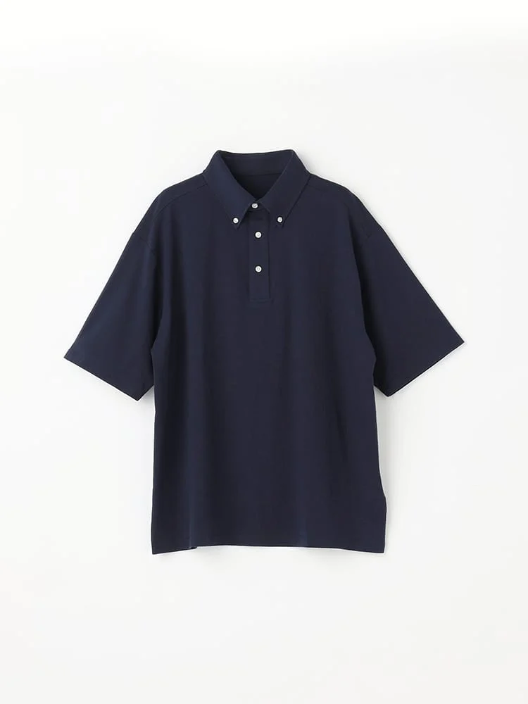 ストレッチボタンダウンポロシャツブラック/ネイビー