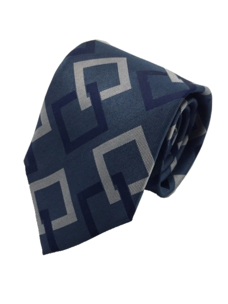 TRANSCONTINENTS日本製ネクタイシルク100％大柄ブルー/ブラウン/ネイビー