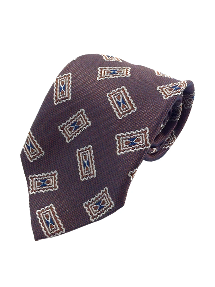 イタリア生地ネクタイGIULIANOGALETTIモチーフグレー/ブラウン/ブルー
