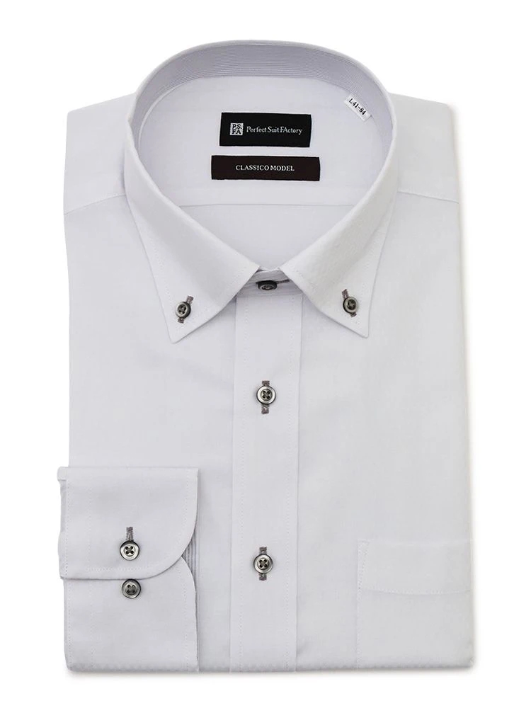 【形態安定】長袖ワイシャツ【クラシコ】ボタンダウンホワイト/ホワイト