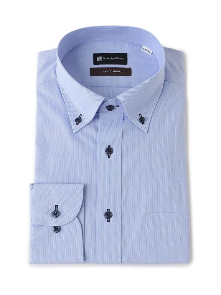【形態安定】長袖ワイシャツボタンダウン【クラシコ】ブラック/サックス/ラベンダー