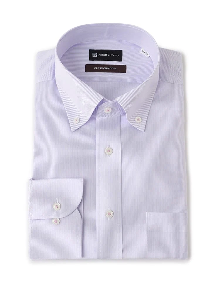 【形態安定】長袖ワイシャツボタンダウン【クラシコ】ブラック/サックス/ラベンダー