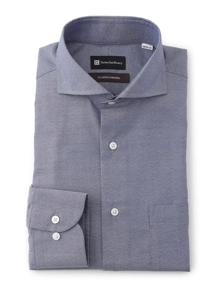 【ノンアイロン】アムンゼン長袖ワイシャツ【クラシコ】カッタウェイサックス/ネイビー