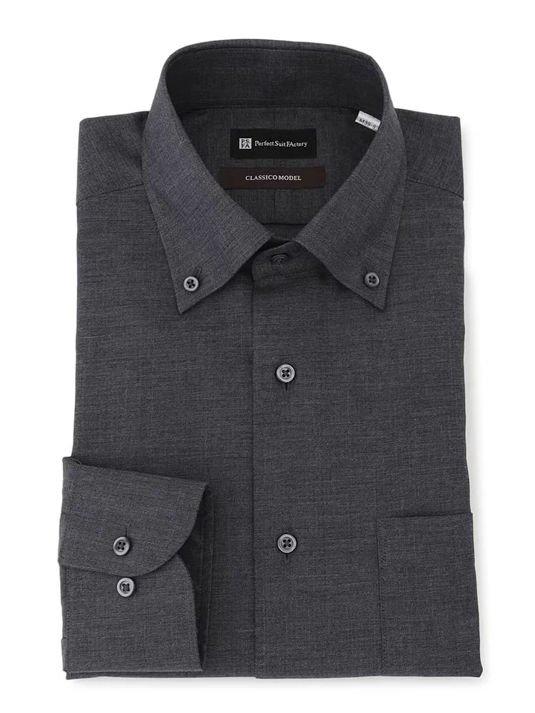 【ノンアイロン】ウールライク長袖ワイシャツ【クラシコ】ボタンダウングレー/ベージュ