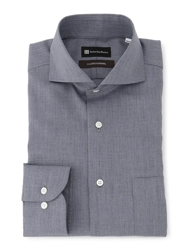 【ノンアイロン】ウールライク長袖ワイシャツ【クラシコ】カッタウェイグレー/ブルー
