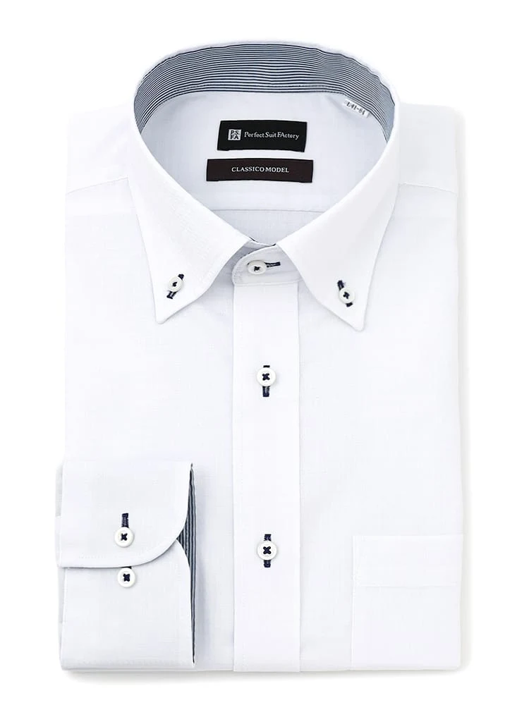 【形態安定】長袖ワイシャツ【クラシコ】ボタンダウンドビーホワイト