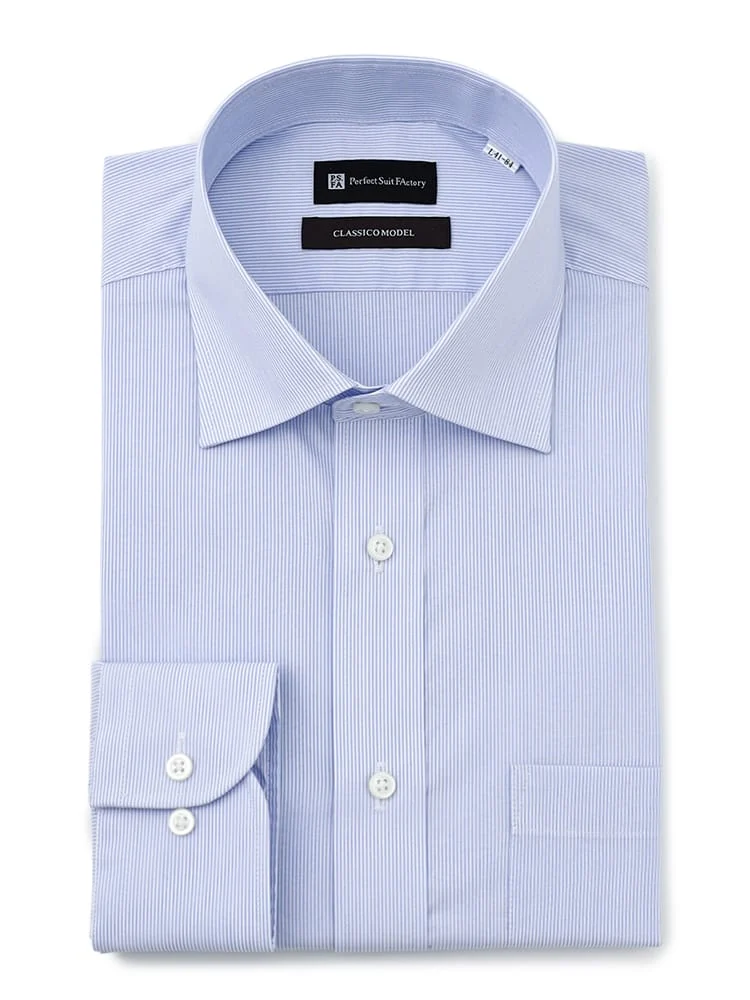 【形態安定】長袖ワイシャツ【クラシコ】セミワイドカラー柄グレー/サックス