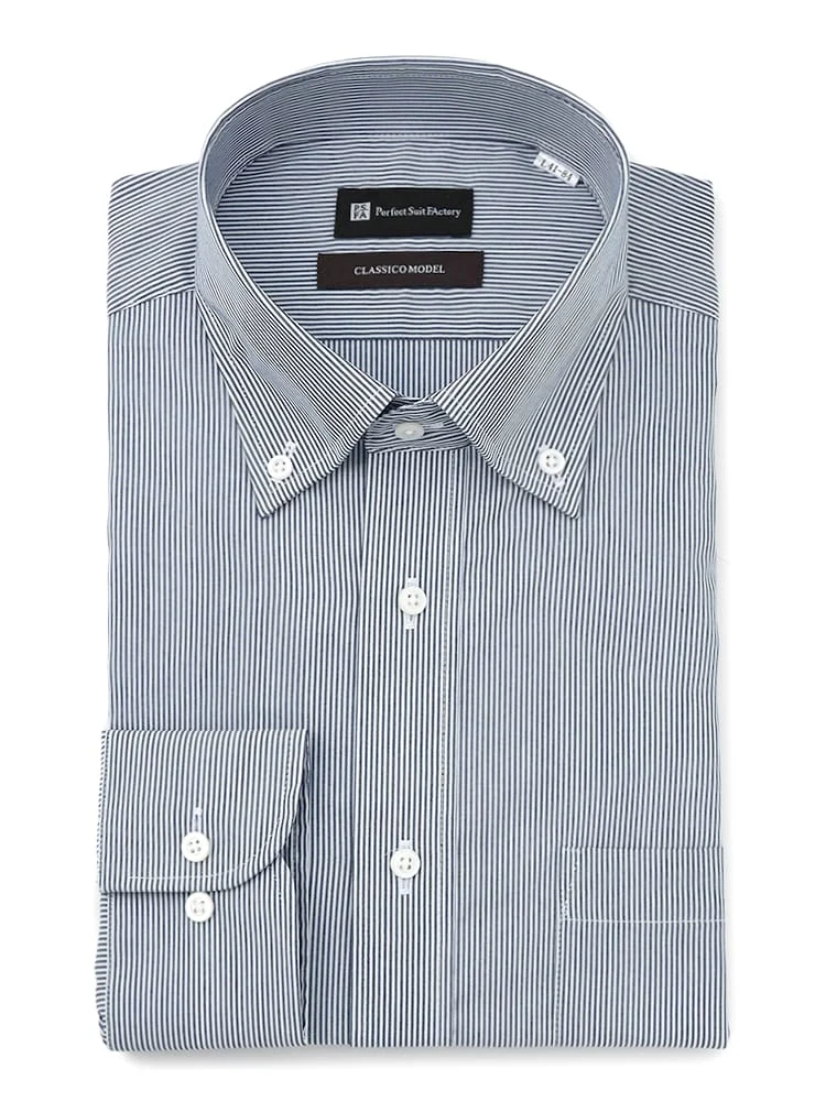 【形態安定】長袖ワイシャツ【クラシコ】ボタンダウン柄グレー/ブルー/ラベンダー