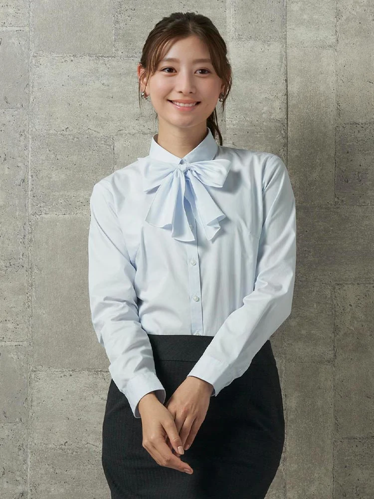 ＜形態安定＞長袖ブラウス2WAYリボン【フレッシャーズおすすめ】ホワイト/ピンク/サックス〈2BUY10％OFF〉