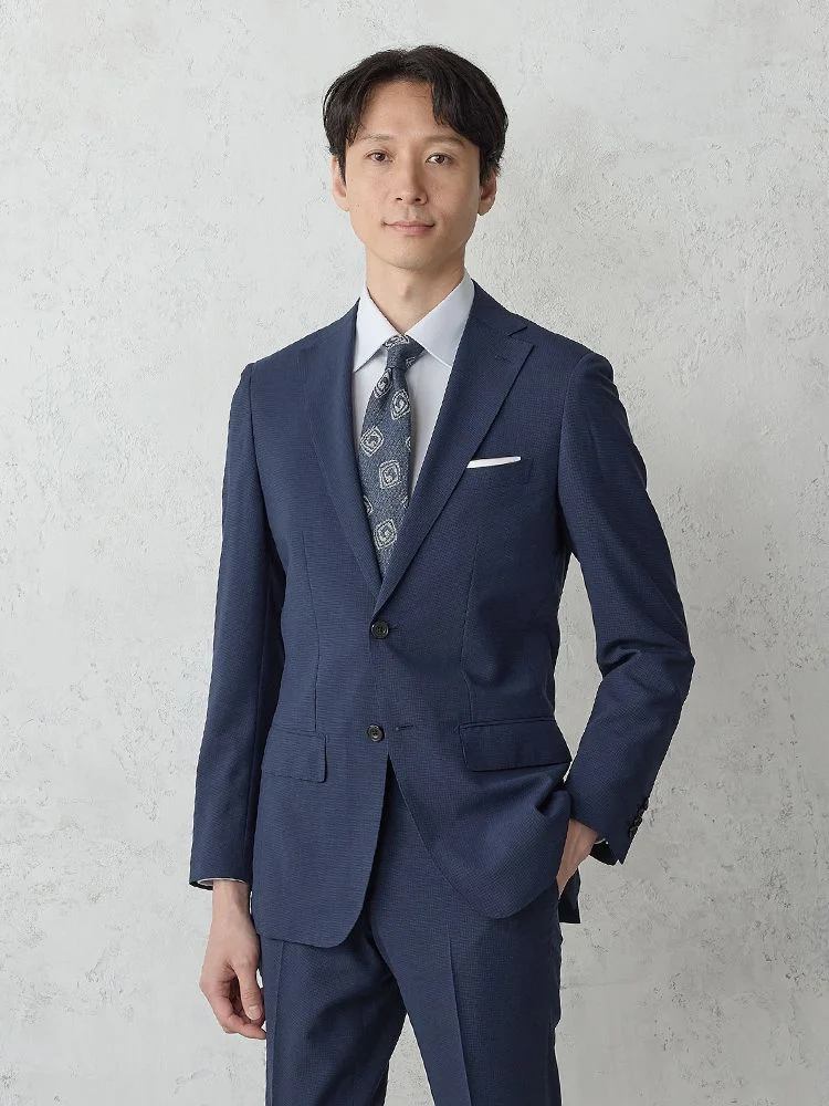 【軽量/洗える】2釦スーツ【クラシコ】織柄ネイビー