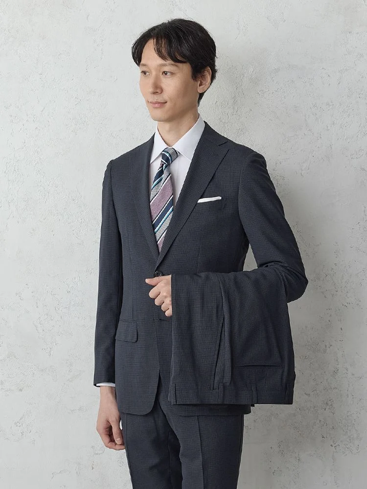 【軽量/洗える】ツーパンツスーツ【クラシコ】織柄ネイビー