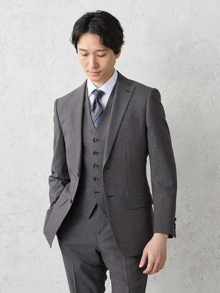 【上下洗える/ベスト付】スリーピーススーツ【クラシコ】小柄グレー