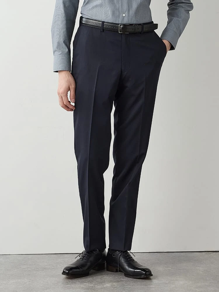 ベーシックノータックスラックス光沢無地ブラック/ネイビー