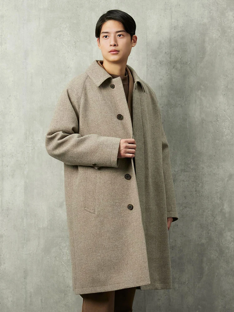 無染色ウールステンカラーコートベージュ/ブラウン