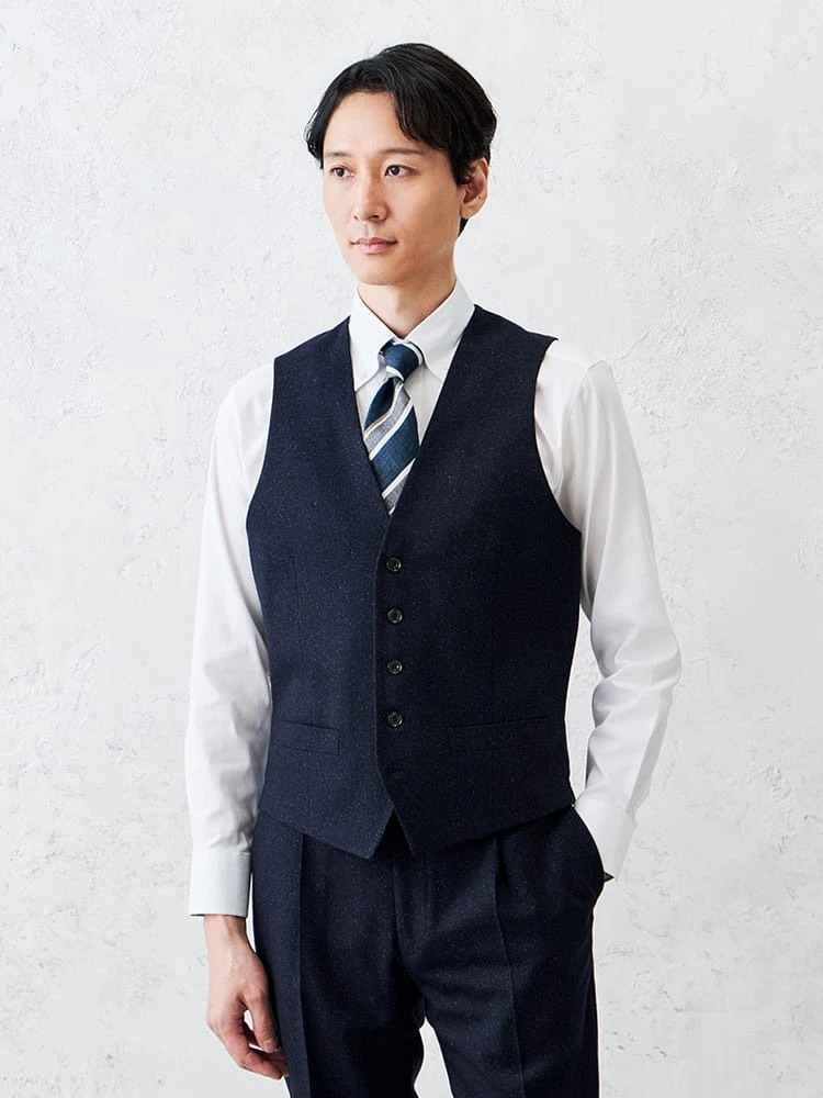 シルクネップホームスパンベストグレー/ブラウン/ネイビー