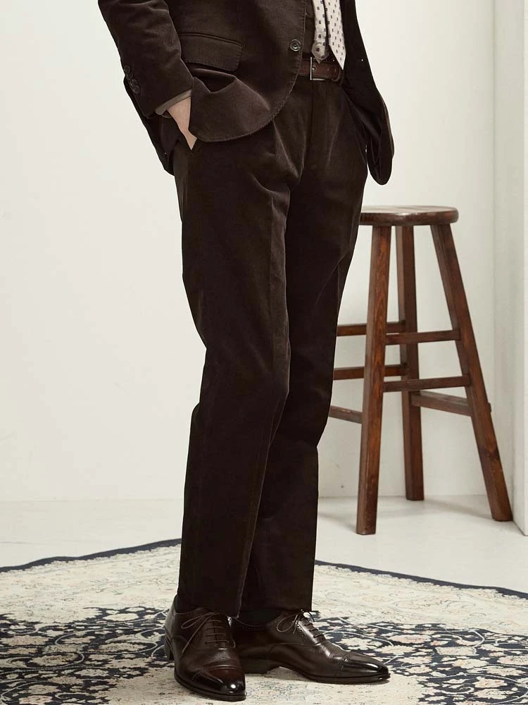 TRANSCONTINETNSコーデュロイセットアップヴィンテージタックパンツベージュ/ブラウン