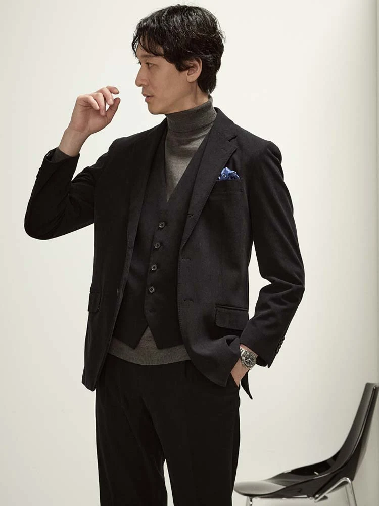 TRANSCONTINETNSコーデュロイセットアップジャージトリコットジャケットブラック/ブルー/ネイビー