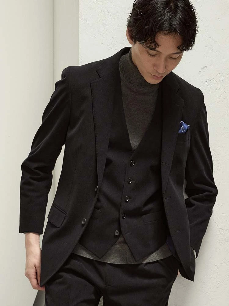 TRANSCONTINETNSコーデュロイセットアップジャージトリコットベストブラック/ブルー/ネイビー