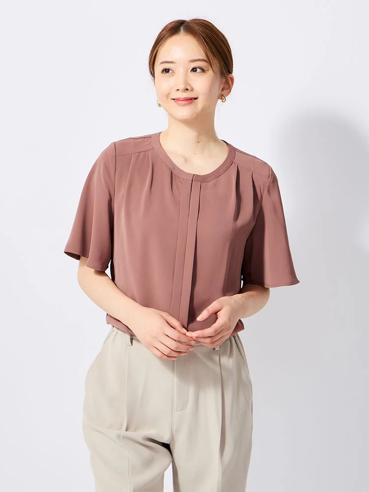 【接触冷感】ステッチデシンブラウスオフホワイト/ピンク/ベージュ/サックス〈2BUYでさらに10％OFF対象★〉