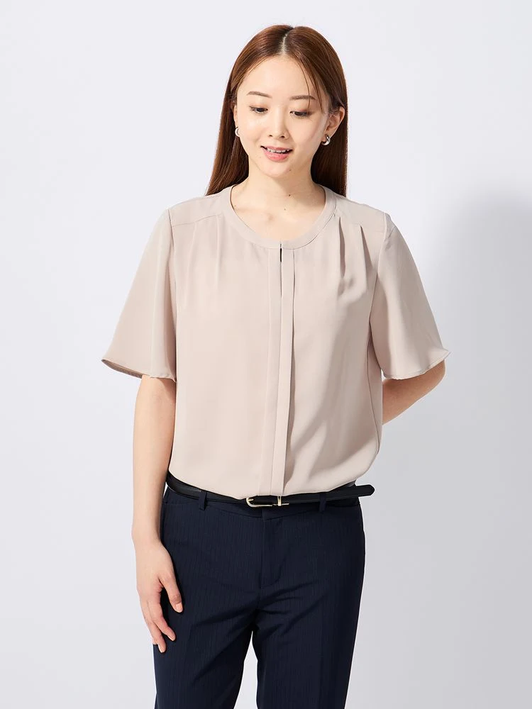 【接触冷感】ステッチデシンブラウスオフホワイト/ピンク/ベージュ/サックス〈2BUYでさらに10％OFF対象★〉