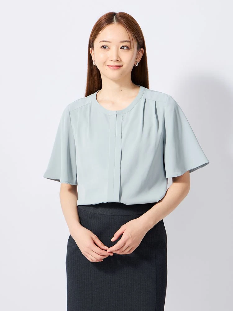【接触冷感】ステッチデシンブラウスオフホワイト/ピンク/ベージュ/サックス〈2BUYでさらに10％OFF対象★〉