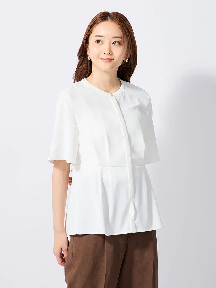 【接触冷感】タックデシンブラウスオフホワイト/ベージュ〈2BUYでさらに10％OFF対象★〉