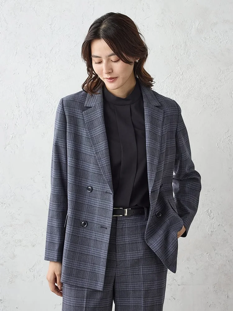 Mywardrobeトラッドチェックダブルジャケットグレー/ネイビー