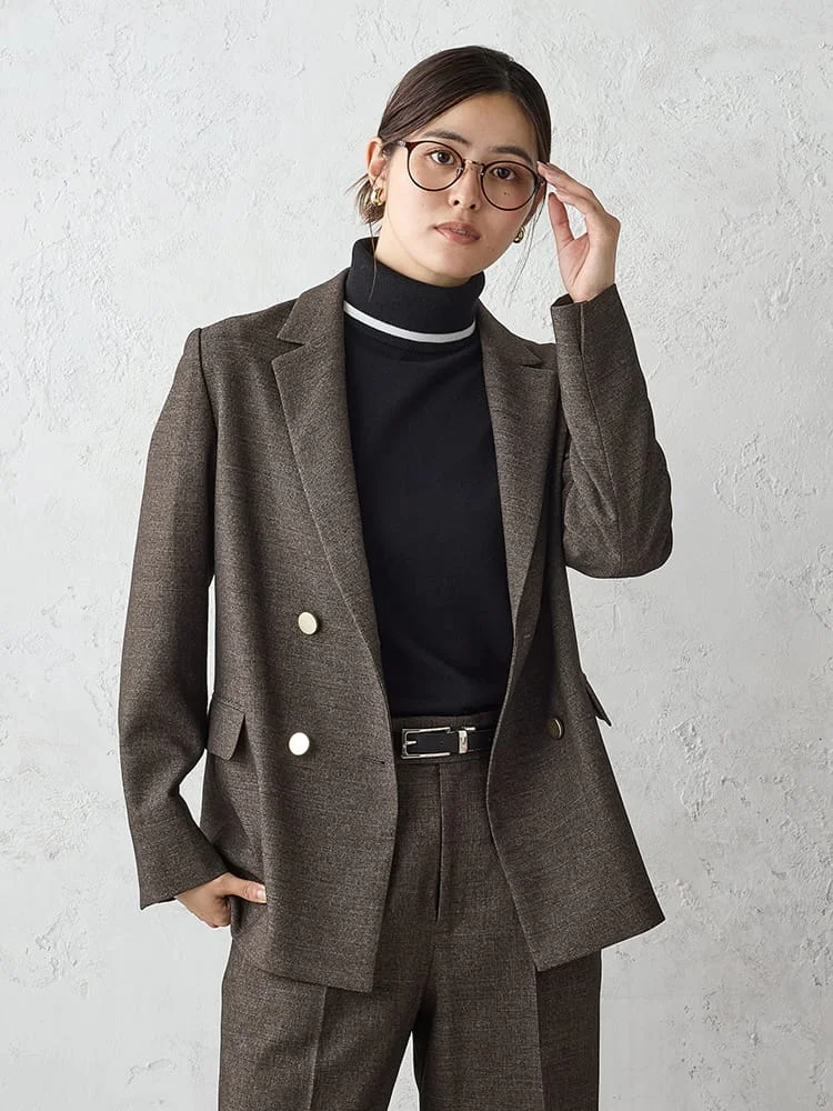 Mywardrobeシャークスキンダブルジャケットベージュ/ブラウン