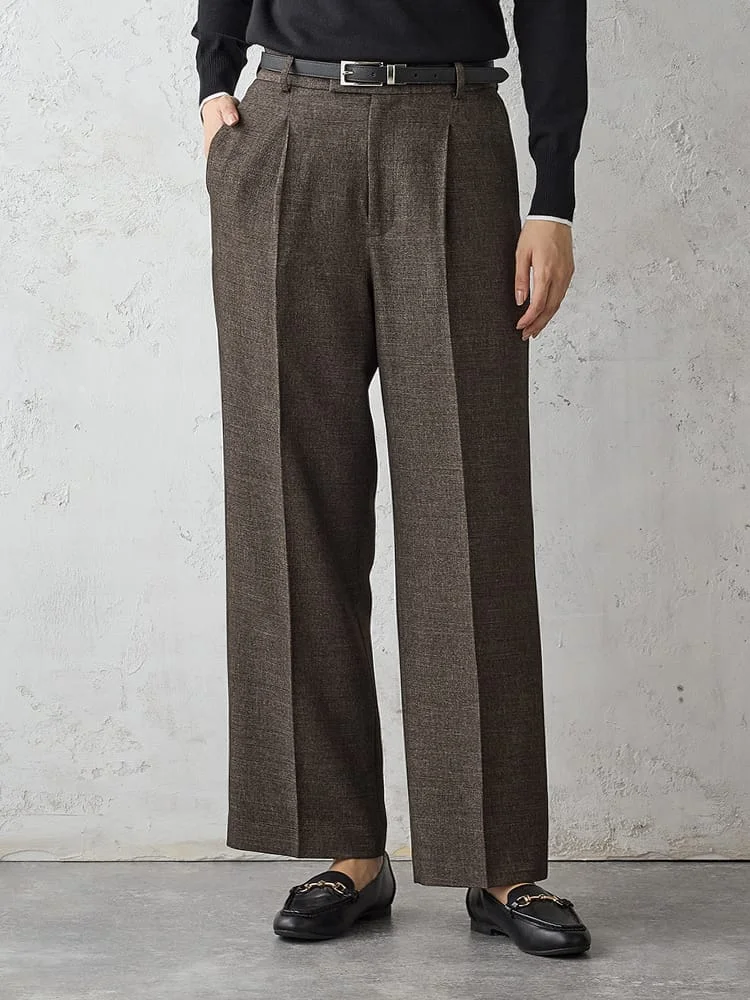 Mywardrobeシャークスキンワイドパンツベージュ/ブラウン