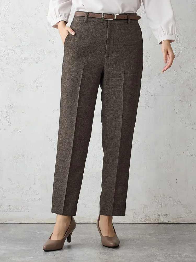 Mywardrobeシャークスキンテーパードパンツベージュ/ブラウン