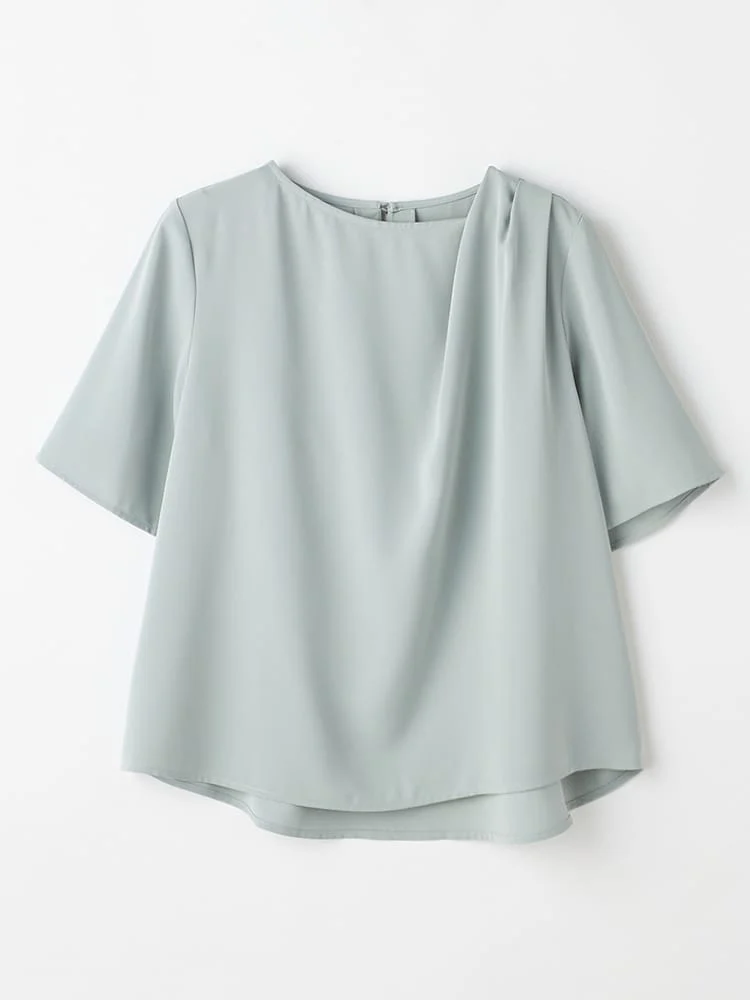 ＜ひんやり接触冷感＞アシメデザインデシンブラウス〈2BUY10％OFF！〉