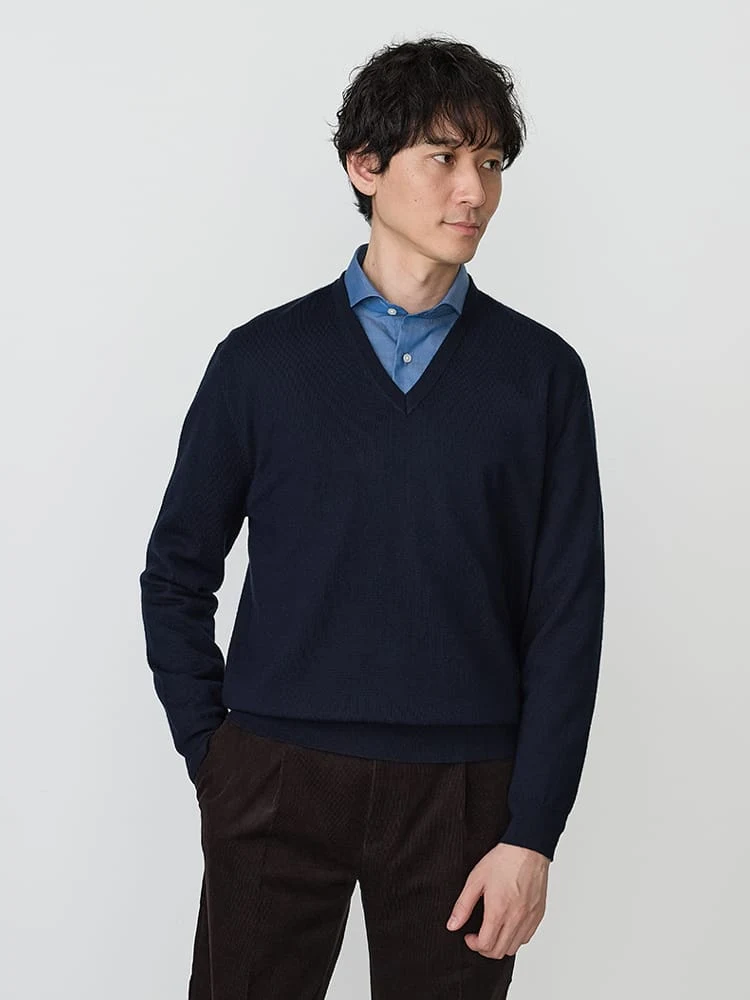 TRANSCONTINENTSBIZニットVネックセーターブラック/グレー/ネイビー