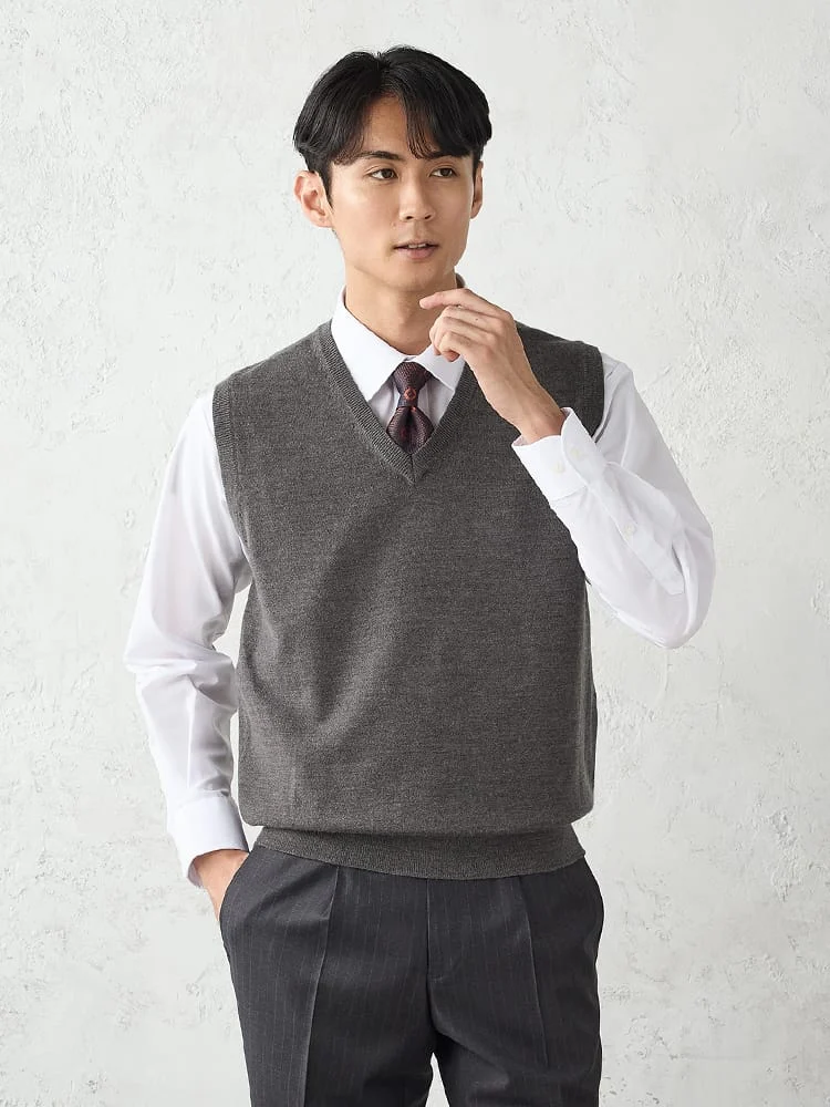 TRANSCONTINENTSBIZニットVネックベストブラック/グレー/ネイビー